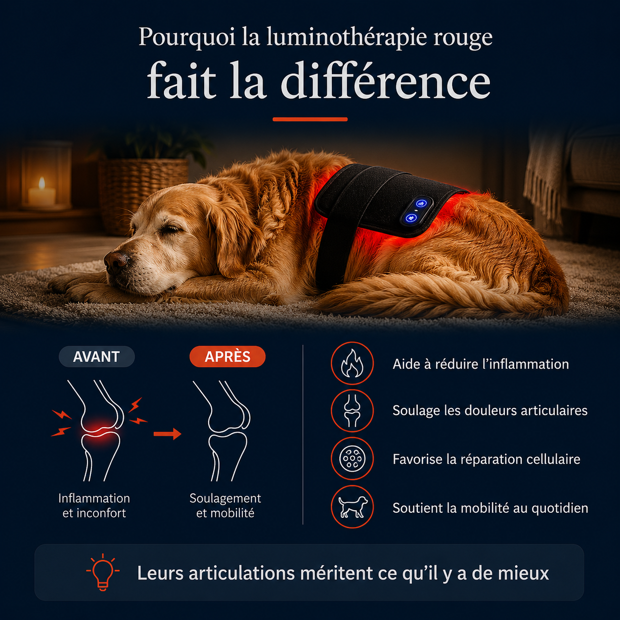 Pourquoi la luminothérapie rouge fait la différence : réduit l'inflammation et soulage les articulations du chien