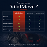 Comparatif VitalMove contre laser vétérinaire et compléments : à domicile, sans ordonnance, suivi des progrès